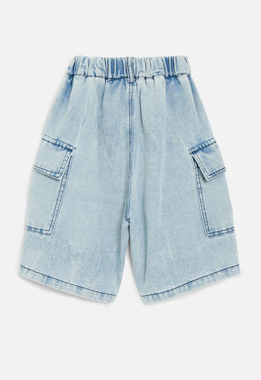 Pop Candy - Denim utility shorts-light blue