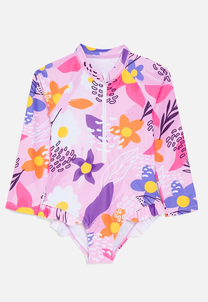 Pop Candy - Half zip floral swimsuit-lilac