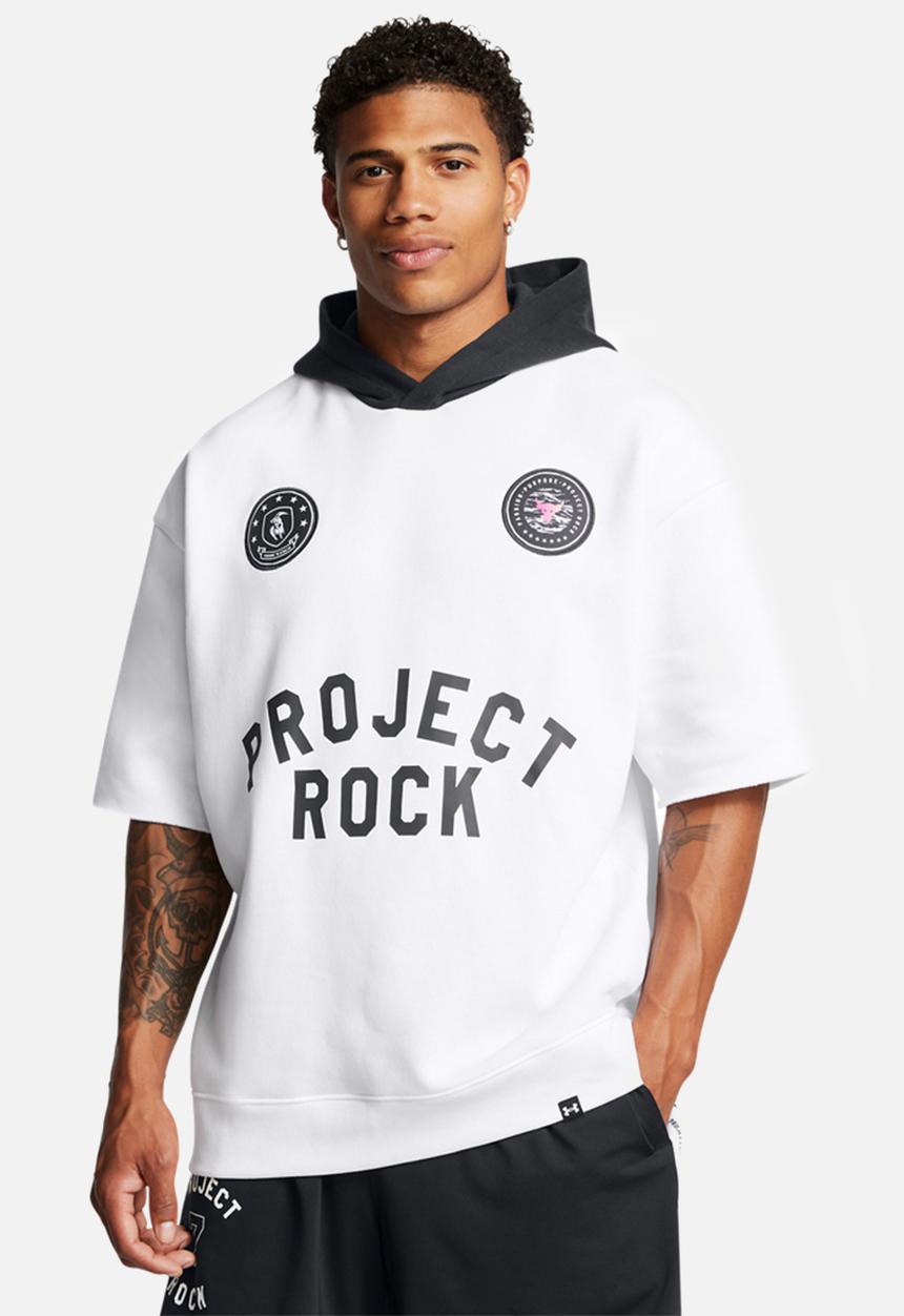 Under Armour - UA Project Rock Icon Fleece Short Sleeve BOH Hoodie - White & Black