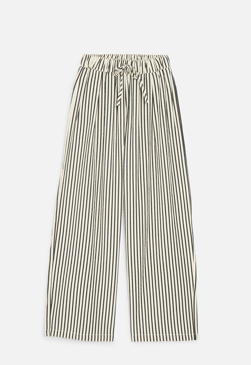 Pop Candy - Striped wide leg pants-ecru & black