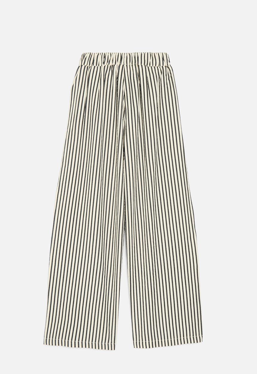 Pop Candy - Striped wide leg pants-ecru & black