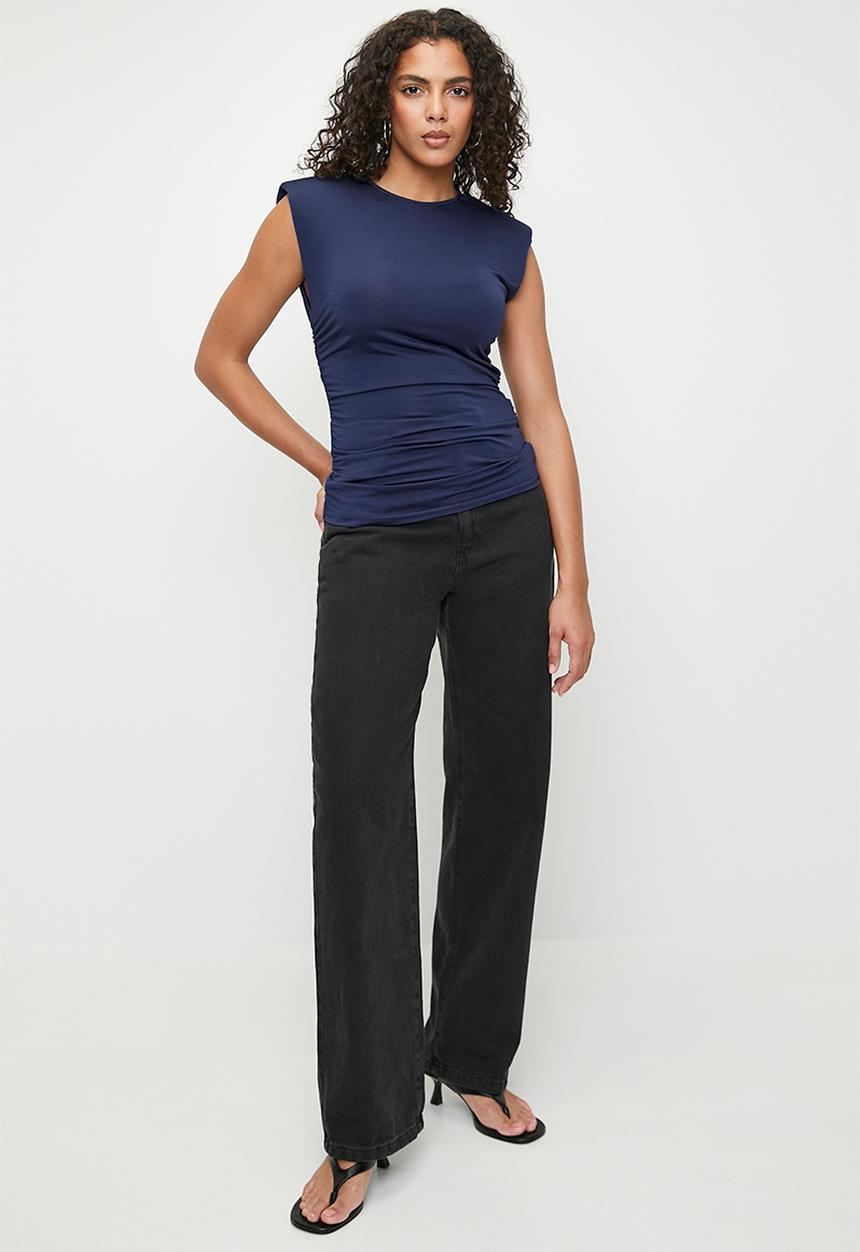 Superbalist - Power Shoulder Ruched Detail Tee - Navy