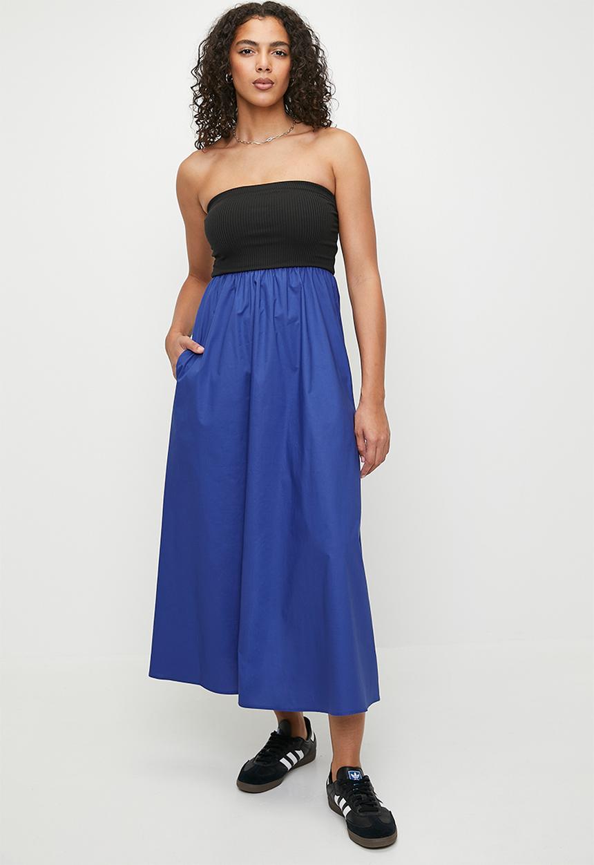 Superbalist - Bandeau strapless combo dress - black & cobalt