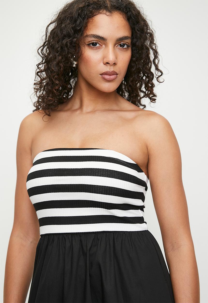 Superbalist - Bandeau strapless combo dress - stripe & black