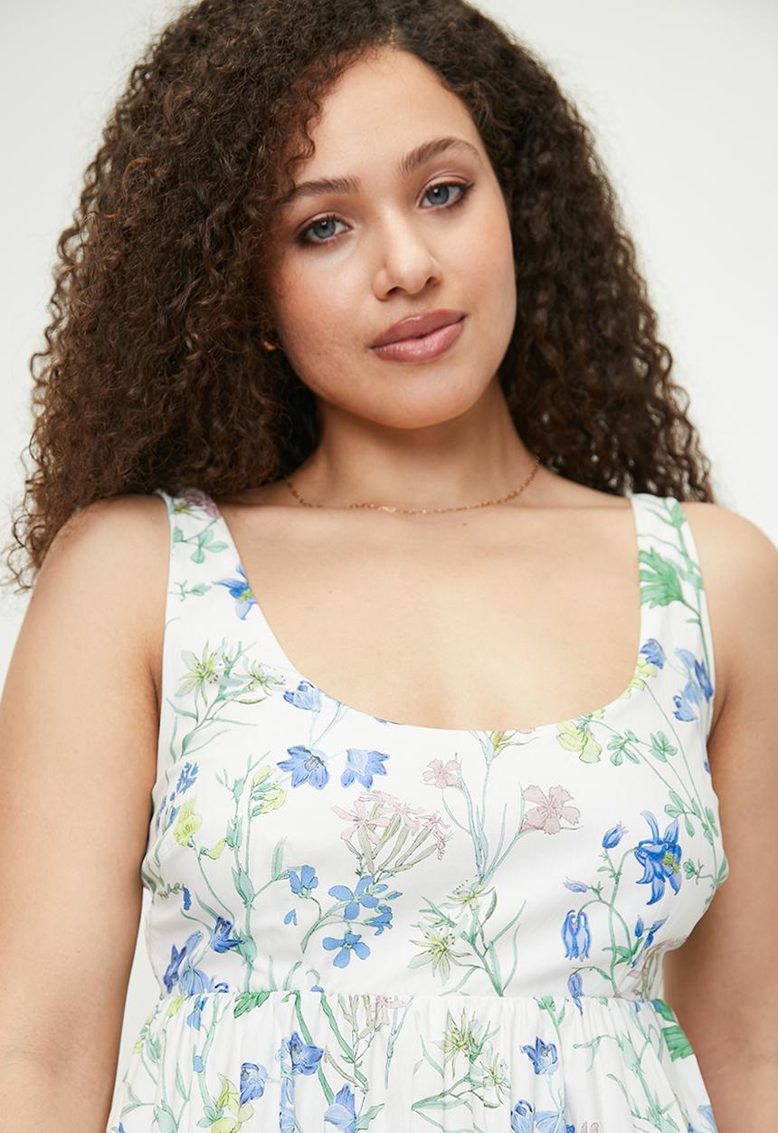 MILLA - Printed bubble mini dress - Blue delicate daisy