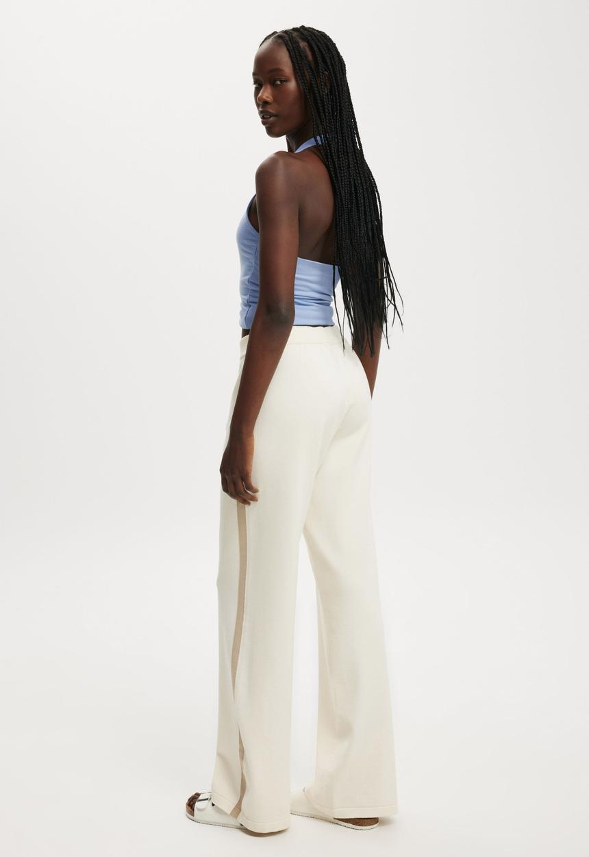 Cotton On - Wide Leg Knit Pant - Porcelain/Mid Taupe Stripe