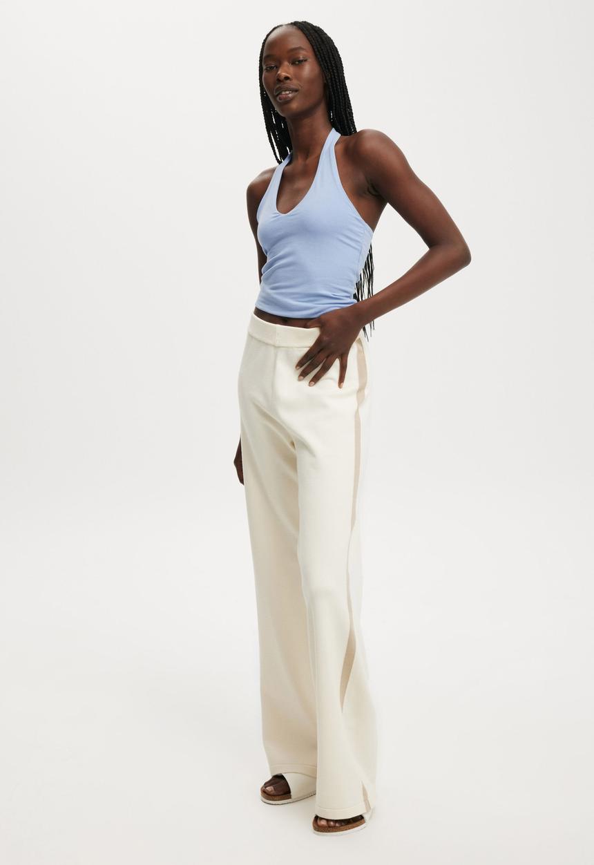 Cotton On - Wide Leg Knit Pant - Porcelain/Mid Taupe Stripe