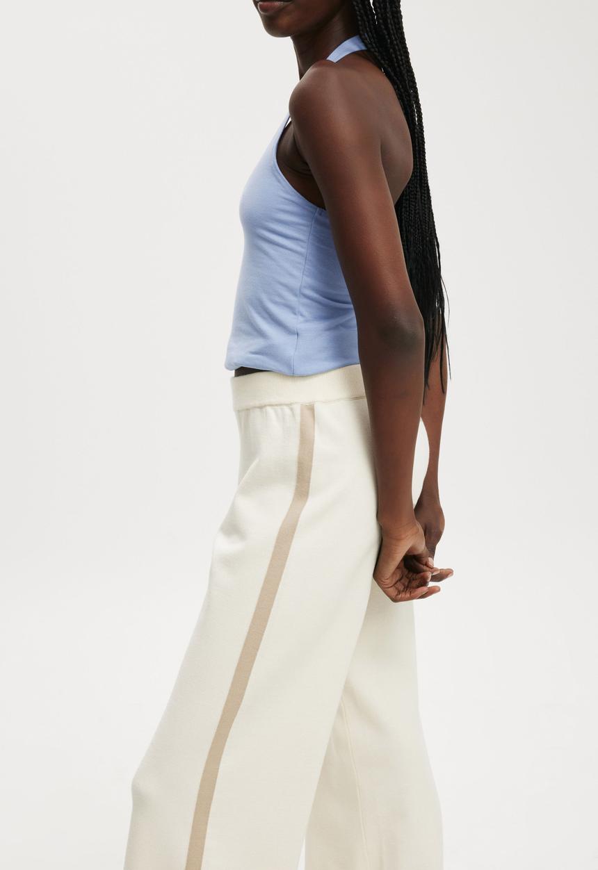 Cotton On - Wide Leg Knit Pant - Porcelain/Mid Taupe Stripe