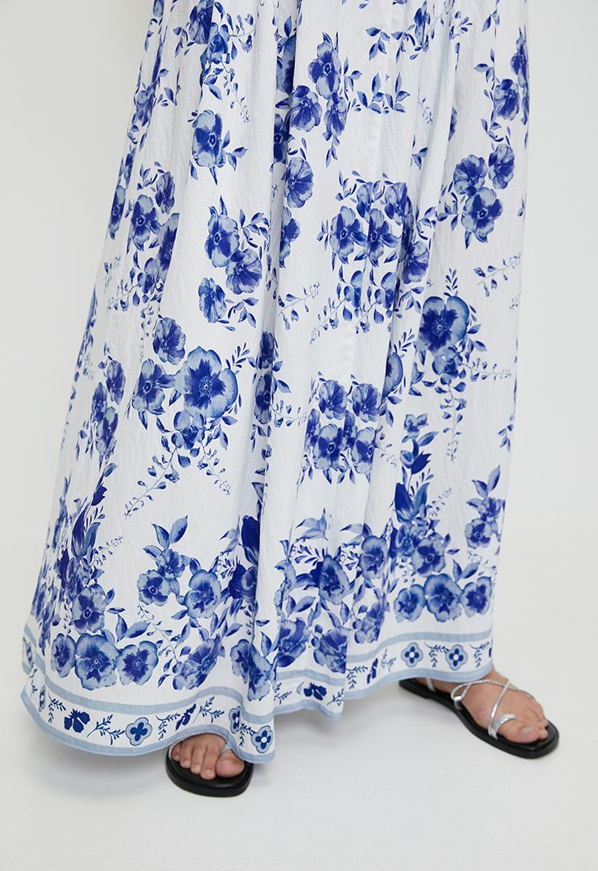 MILLA - Co-ord a-line maxi skirt - blues linear floral