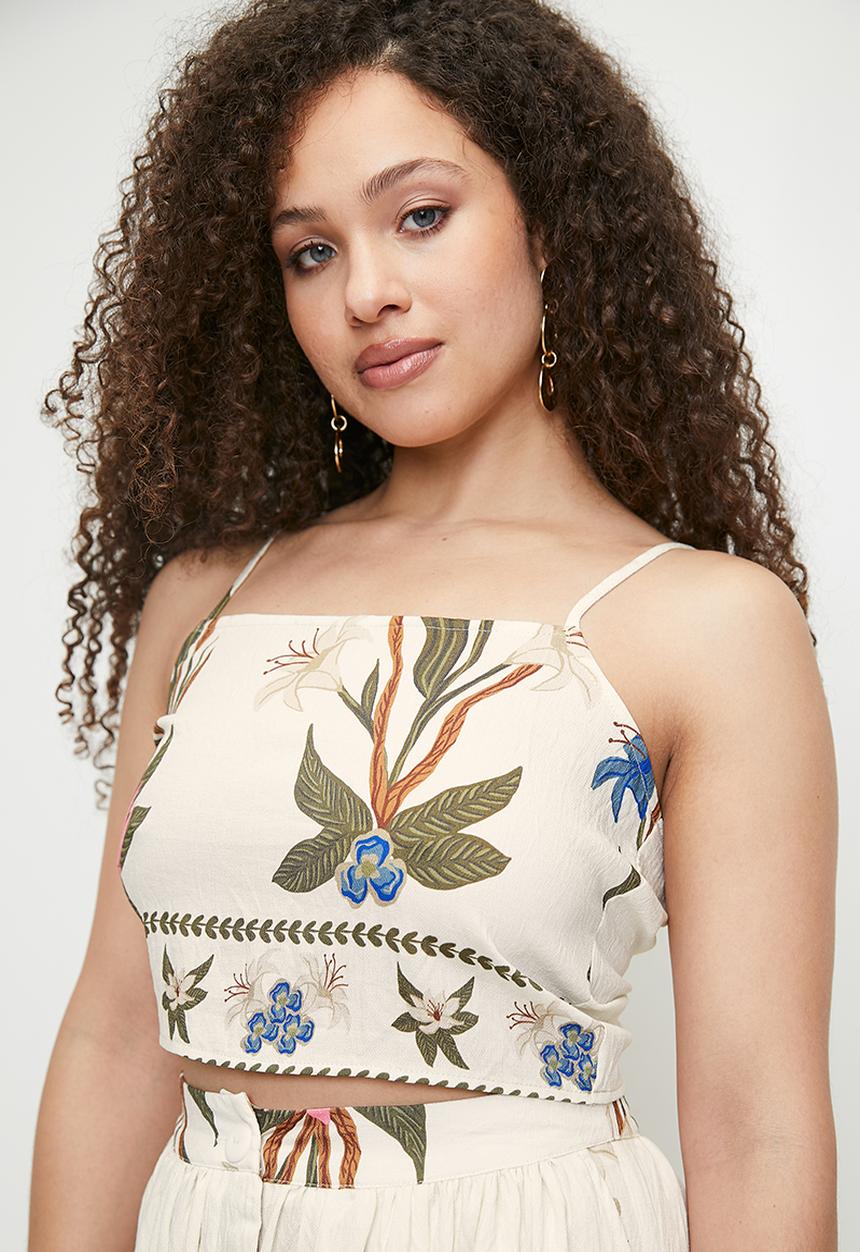 MILLA - Co-ord built up strappy shell - delicate botanical double border