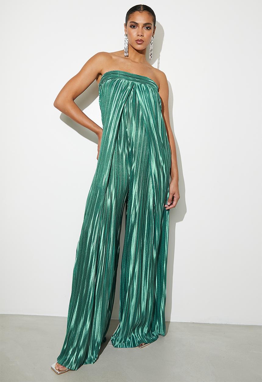 VELVET - Plisse pleat boobtube jumpsuit - dark forest