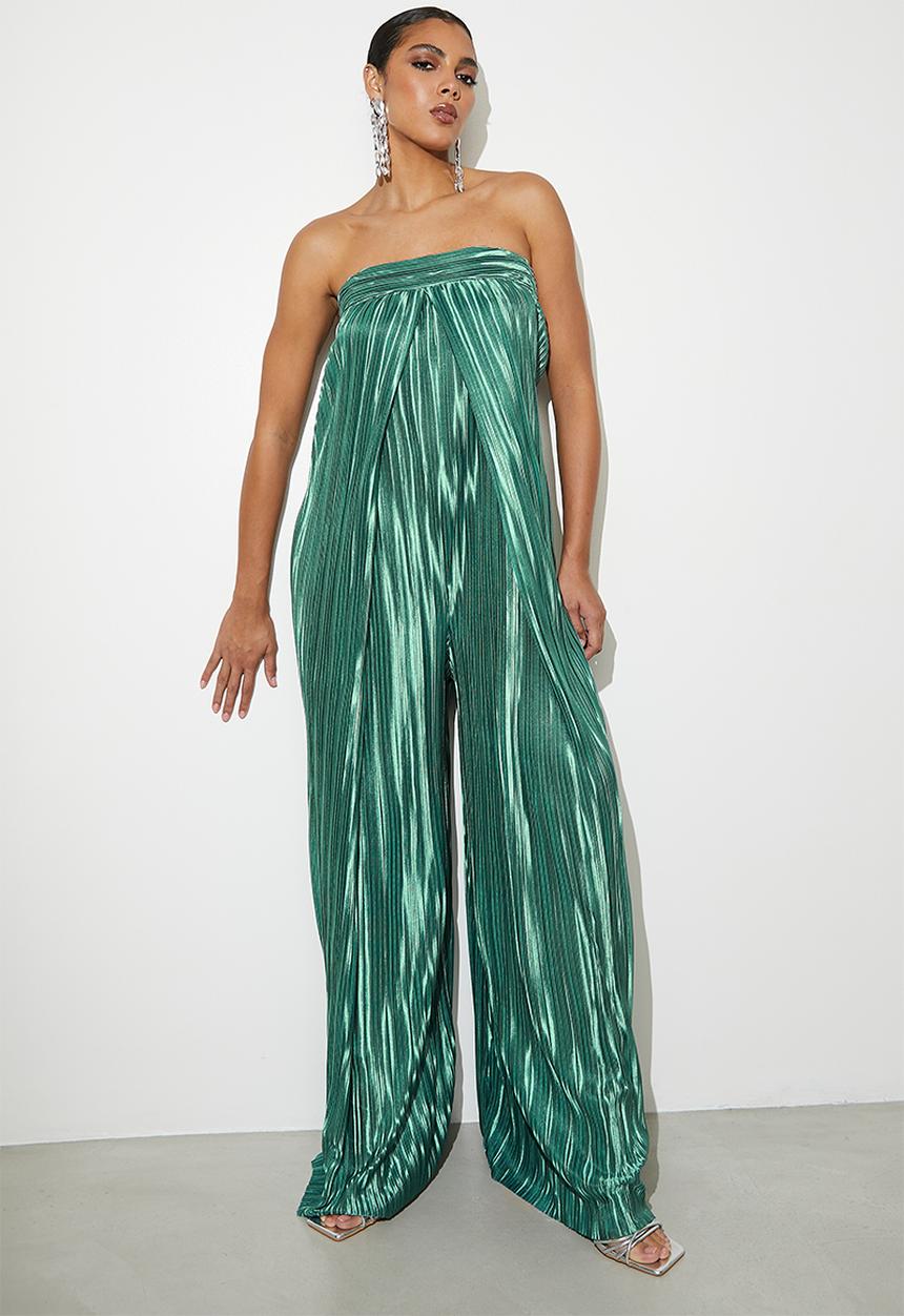 VELVET - Plisse pleat boobtube jumpsuit - dark forest
