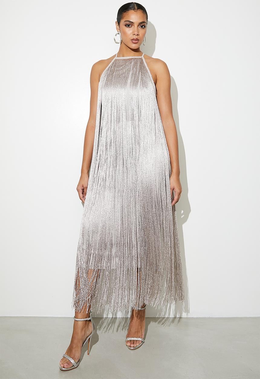 VELVET - Fringe midi dress - chateau grey