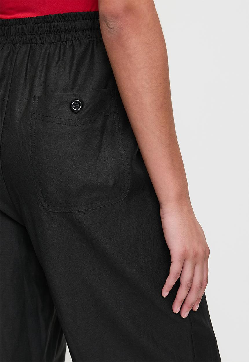 Me&B - Straight Leg Linen Pants In Black - Black
