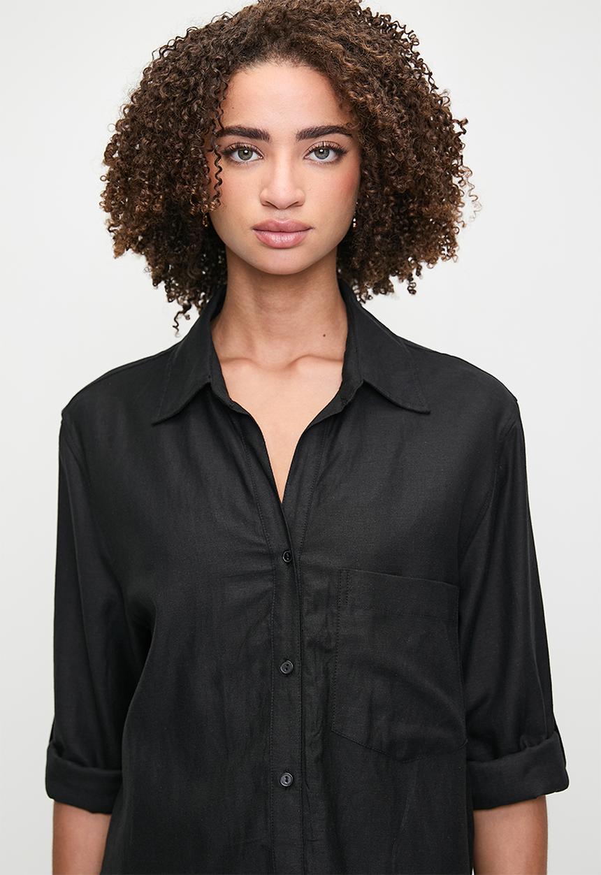 Me&B - Linen One Pocket Shirt  - Black