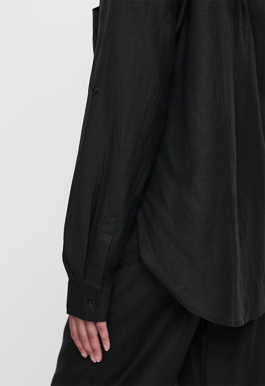 Me&B - Linen One Pocket Shirt  - Black