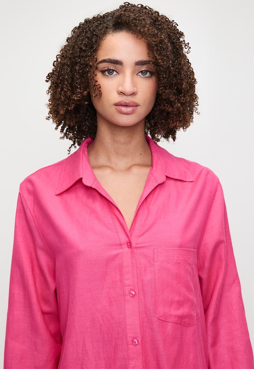 Me&B - Linen One Pocket Shirt  - Pink