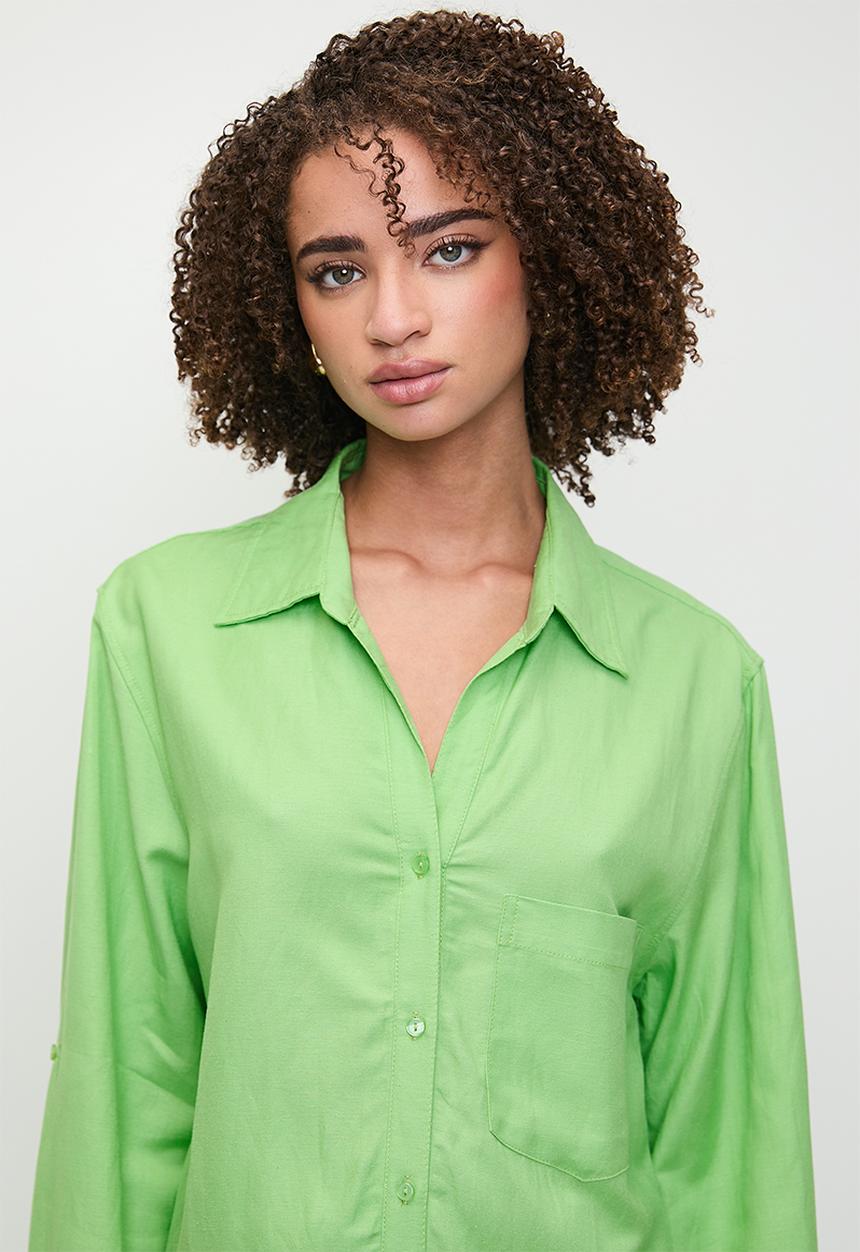 Me&B - Linen One Pocket Shirt  - Mint