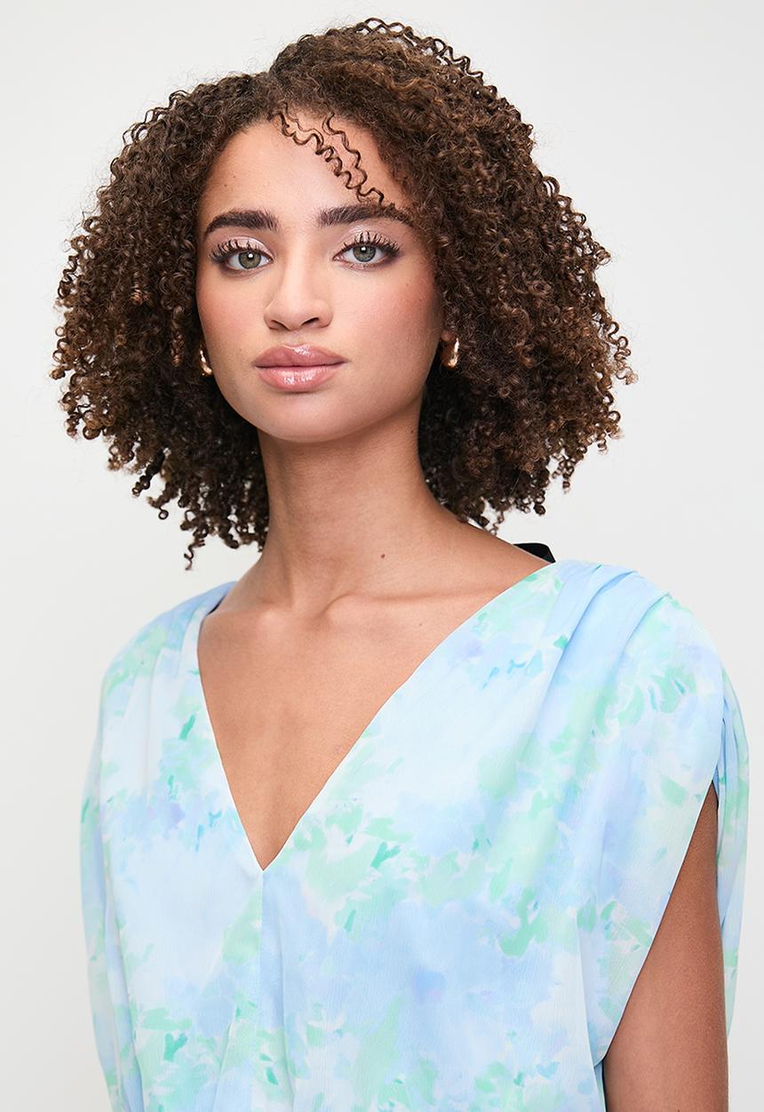 MILLA - Printed sheer back tie top - blue floral