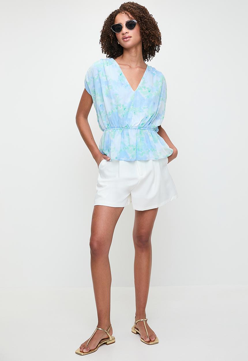MILLA - Printed sheer back tie top - blue floral