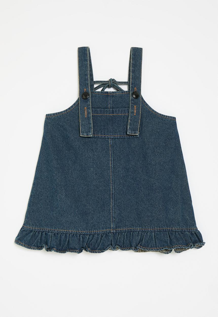 Pop Candy - Denim pinafore dress-dark blue