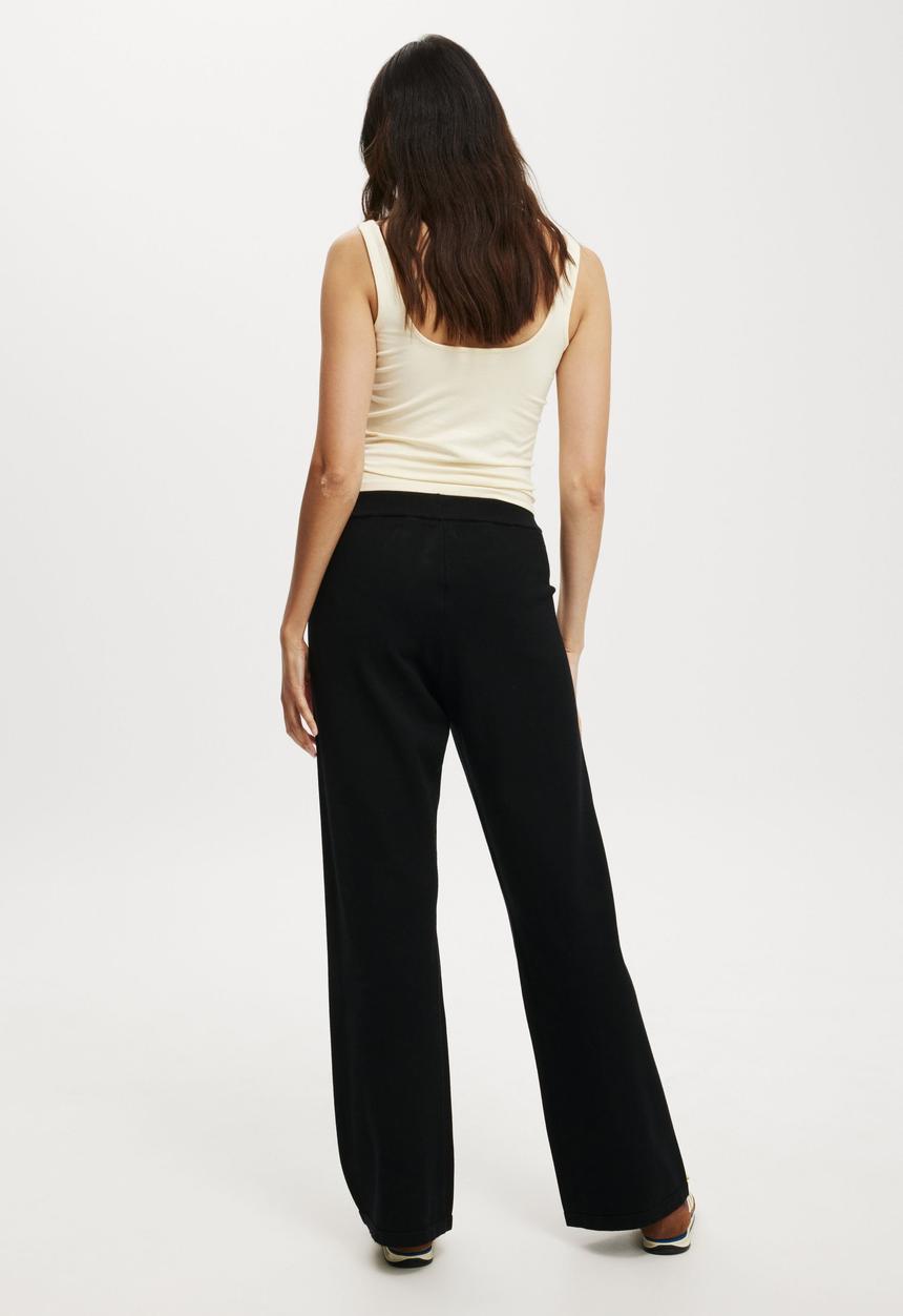Cotton On - Wide Leg Knit Pant - Black/Porcelain Stripe