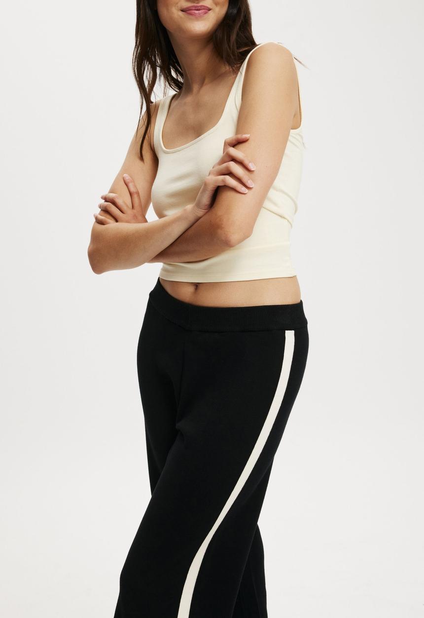 Cotton On - Wide Leg Knit Pant - Black/Porcelain Stripe