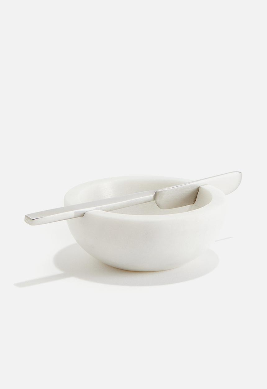 H&M - Marble butter bowl with knife - white