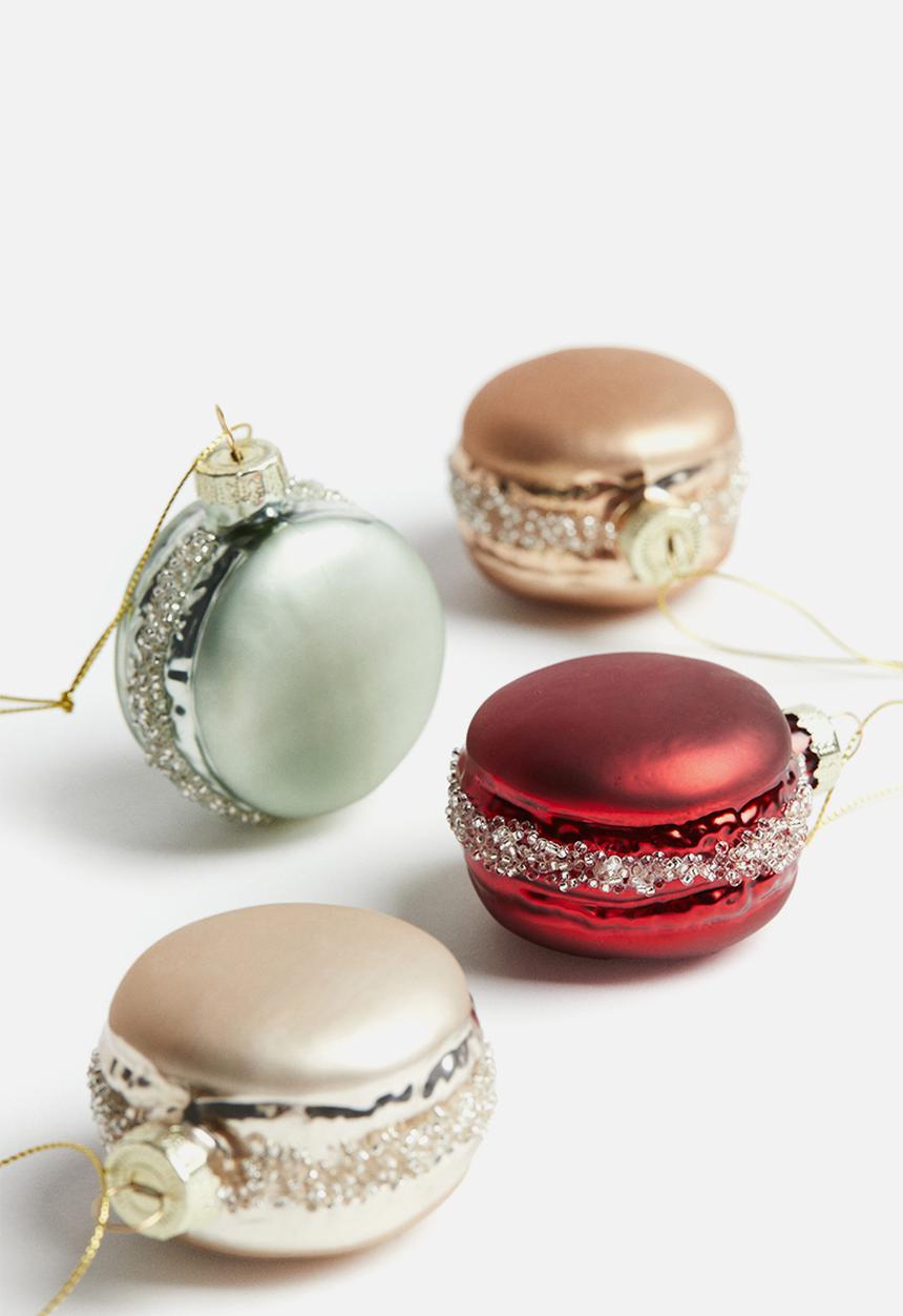 H&M - 4-Pack macaroon christmas decorations - Dark red light green