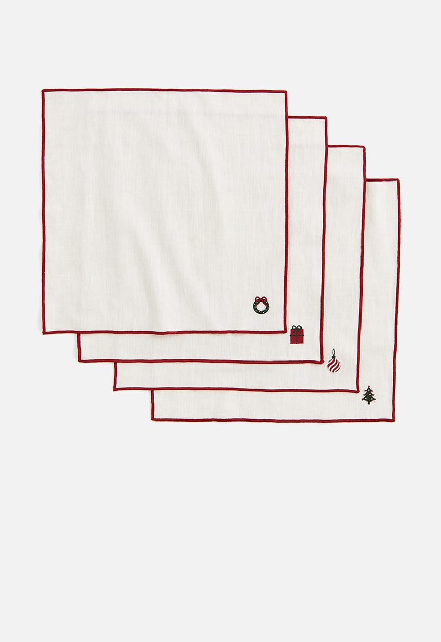 H&M - 4-Pack embroidered napkins - White Christmas tree