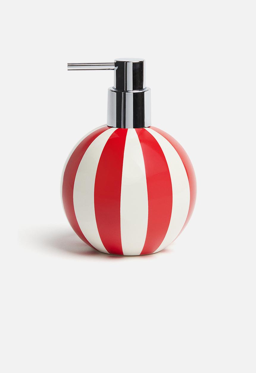 H&M - Round soap dispenser - Bright red Striped