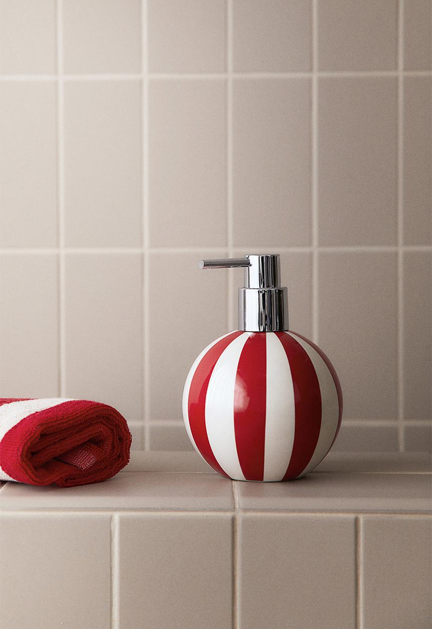 H&M - Round soap dispenser - Bright red Striped