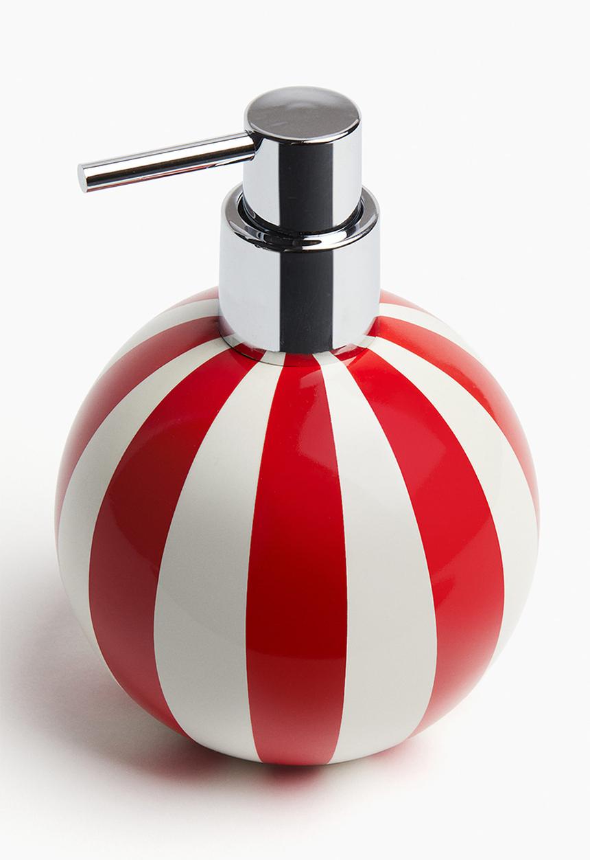 H&M - Round soap dispenser - Bright red Striped