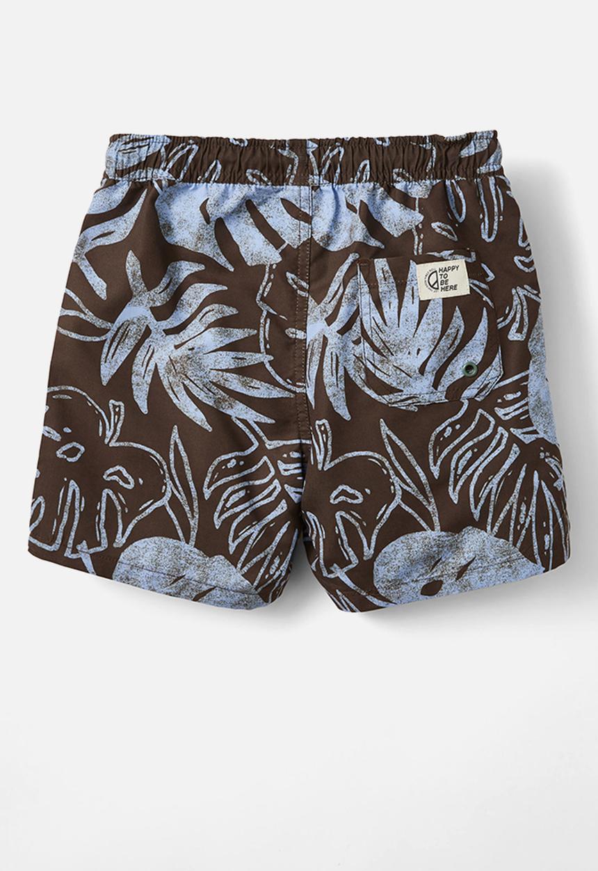 Cotton On - Bailey board short - hot choccy & dusk blue palm foliage