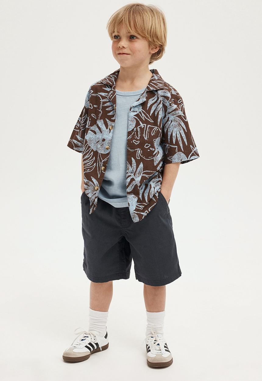 Cotton On - Cabana short sleeve shirt - hot choccy & dusk blue palm foliage