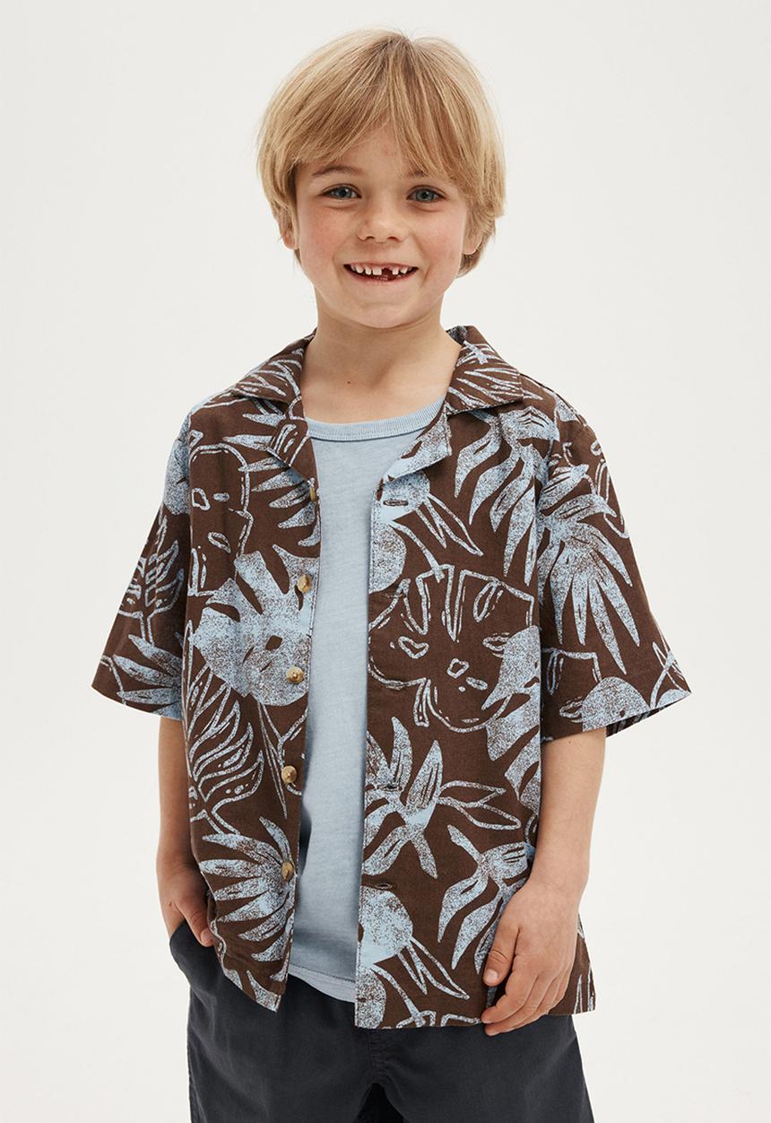 Cotton On - Cabana short sleeve shirt - hot choccy & dusk blue palm foliage