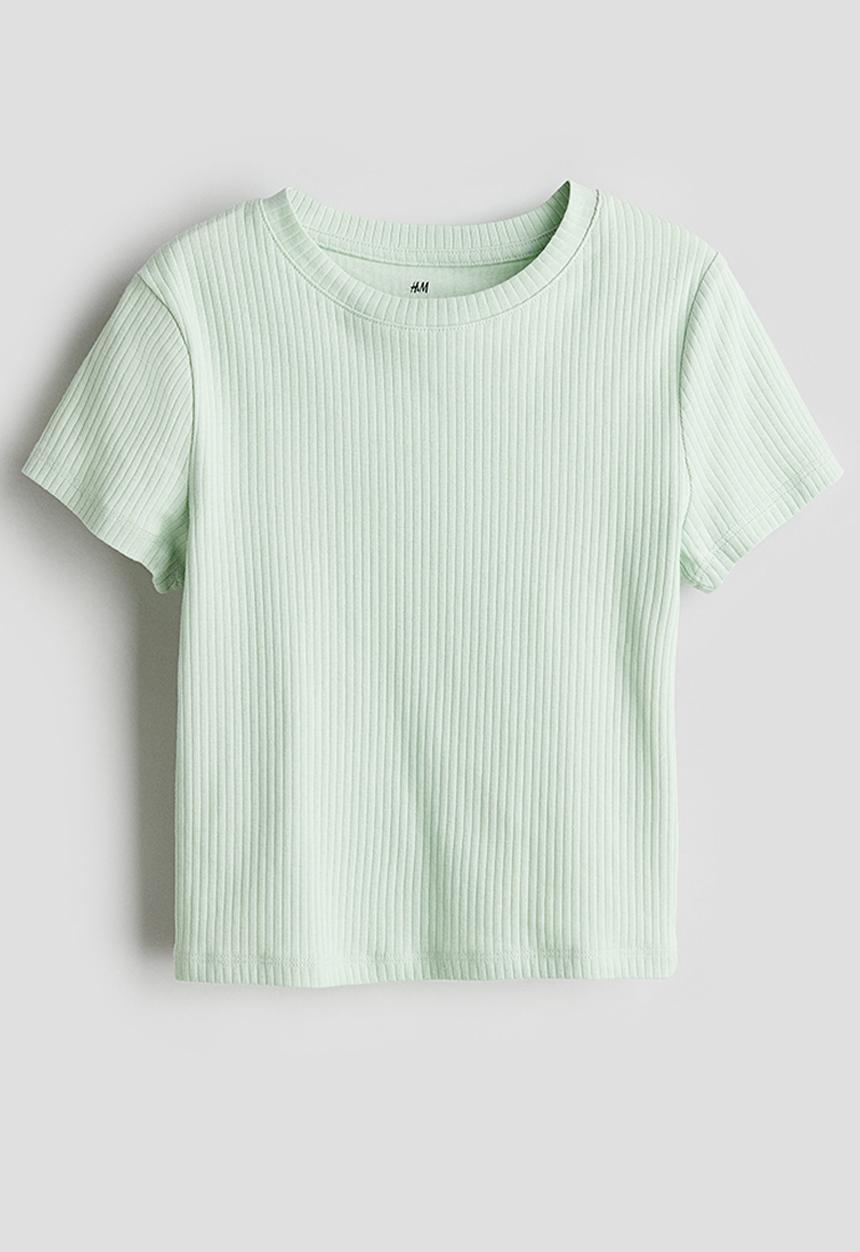 H&M - Ribbed cotton jersey top - light green
