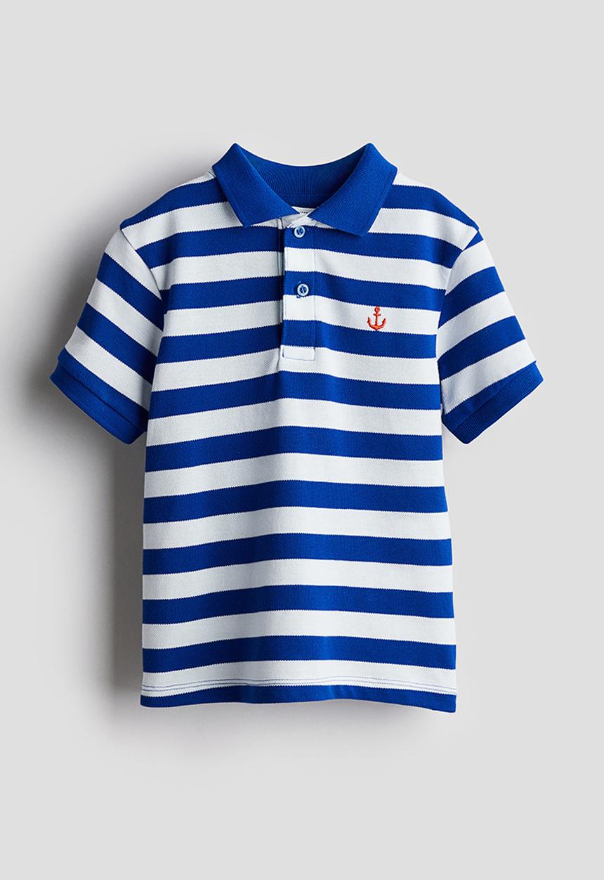 H&M - Cotton piqué polo shirt - bright blue & striped 