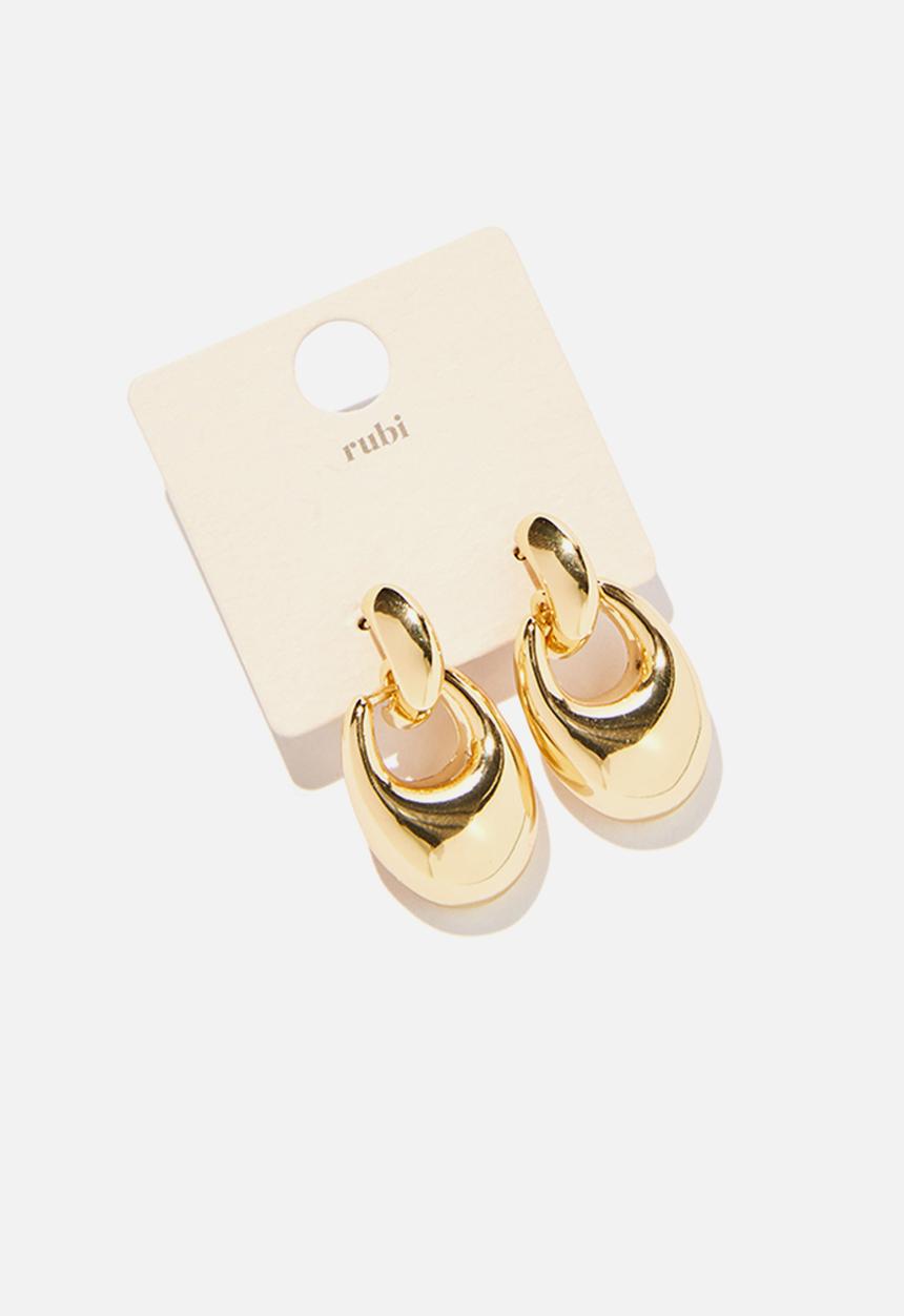 Rubi - Small charm earring - up gold oval doorknocker