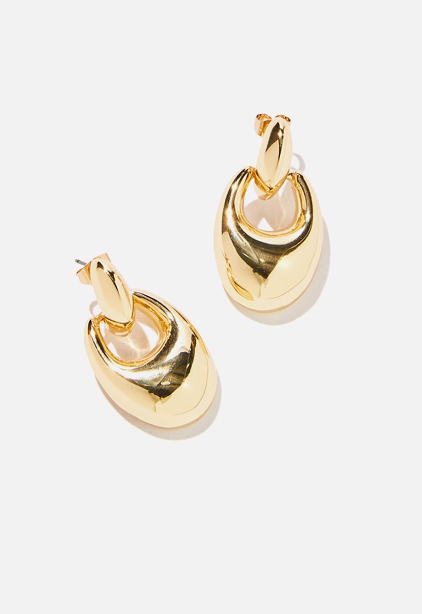 Rubi - Small charm earring - up gold oval doorknocker