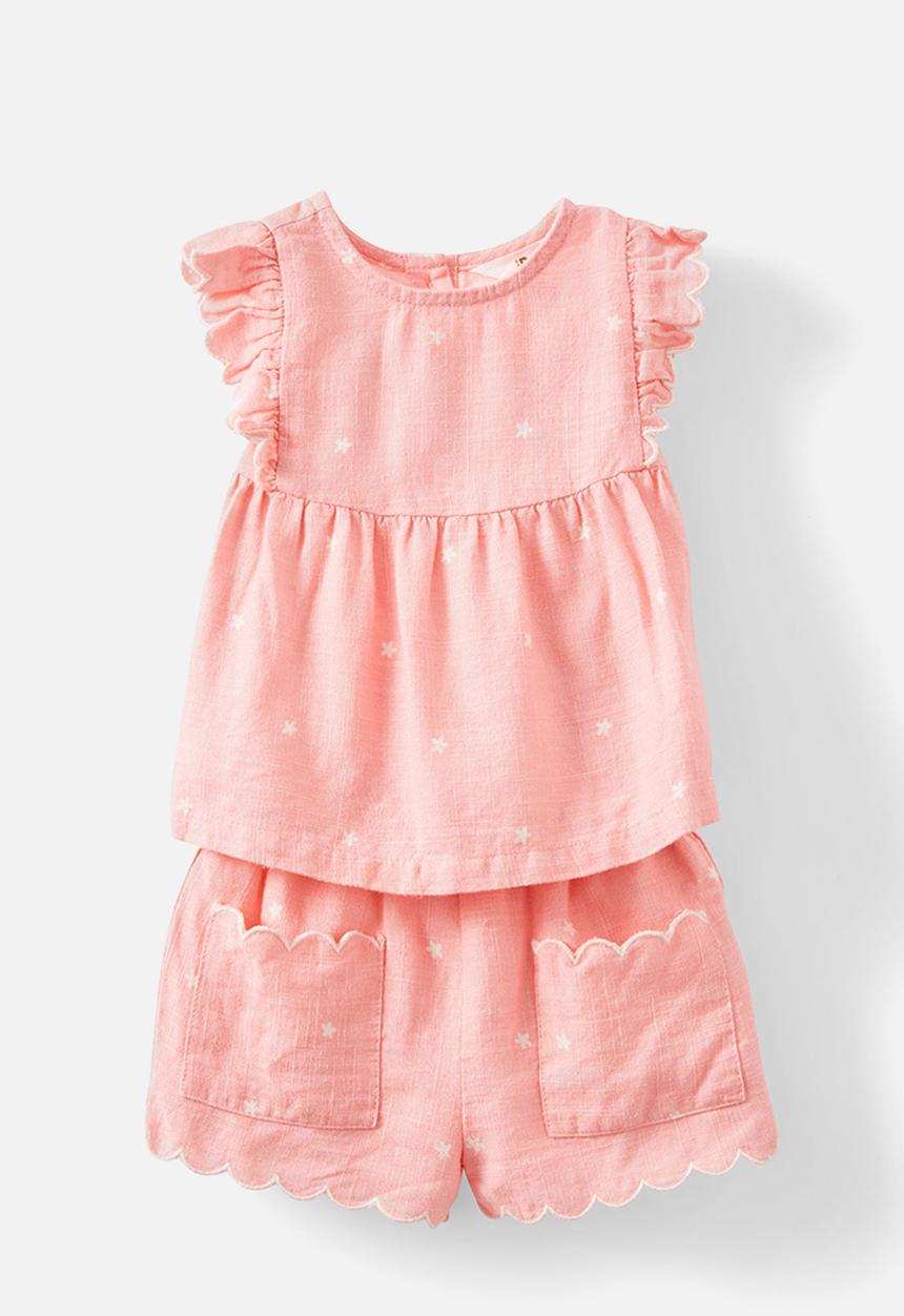 Cotton On - Bessy flutter sleeve top and short set - coral dreams/ditsy flower