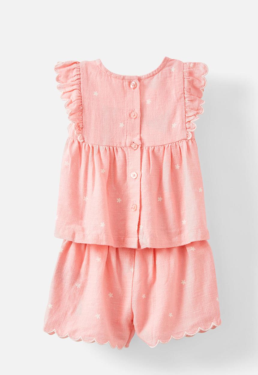 Cotton On - Bessy flutter sleeve top and short set - coral dreams/ditsy flower