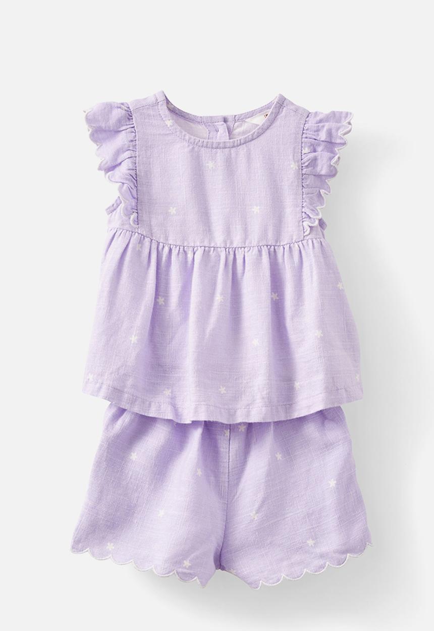 Cotton On - Bessy flutter sleeve top and short set - vintage lilac/ditsy flower