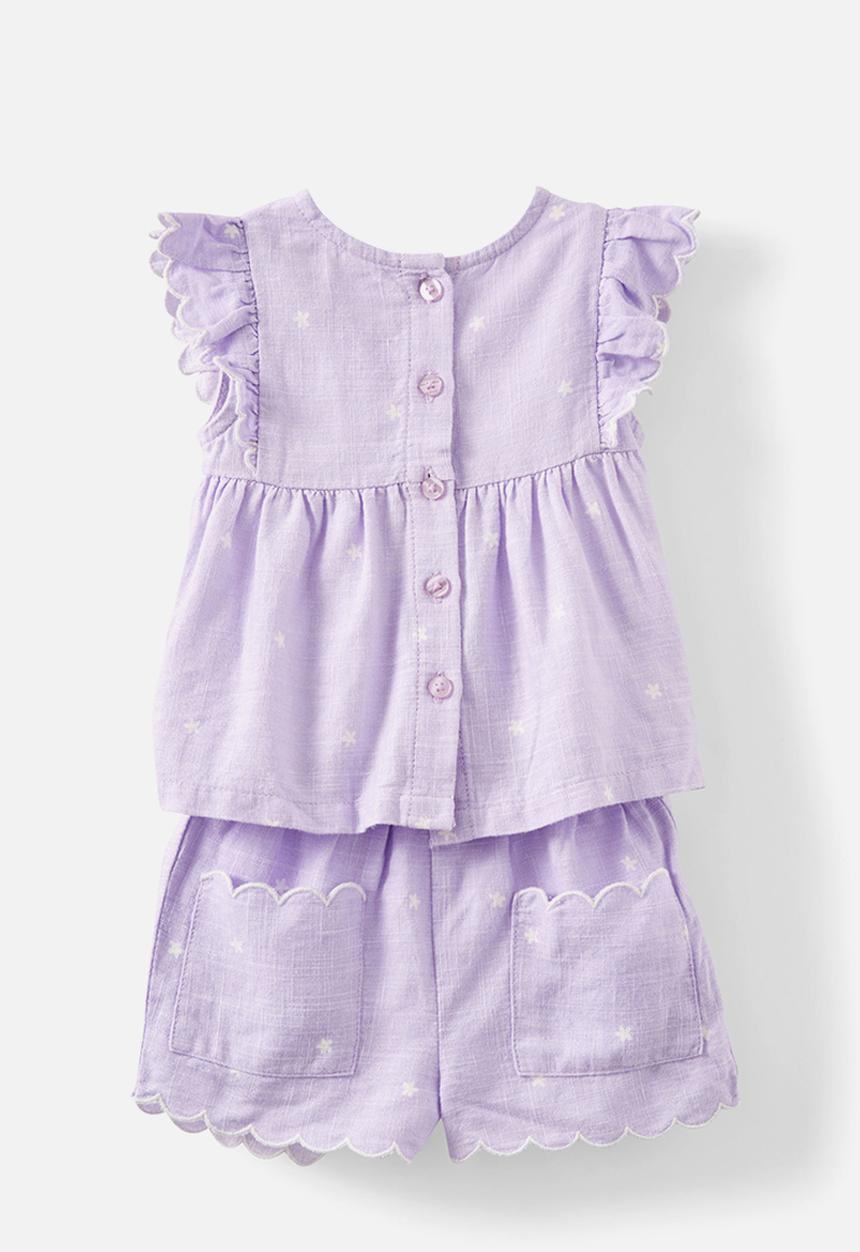 Cotton On - Bessy flutter sleeve top and short set - vintage lilac/ditsy flower