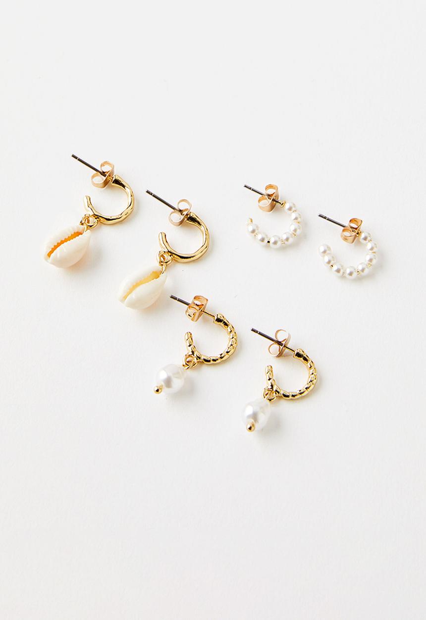 Rubi - 3 Pack mid earring - up shell gold