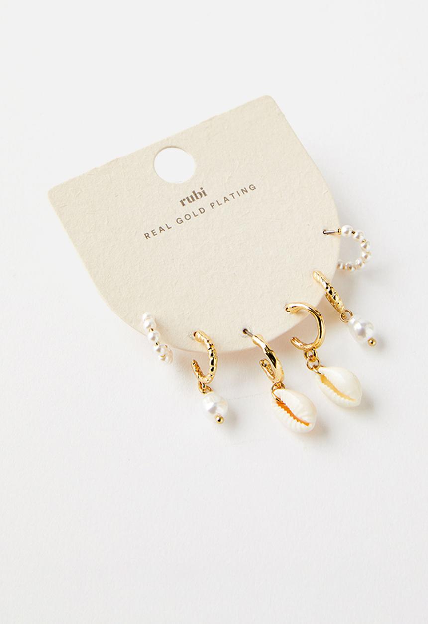 Rubi - 3 Pack mid earring - up shell gold