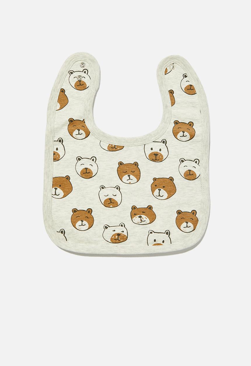 Cotton On - The baby bib - oatmeal marle/beary cute
