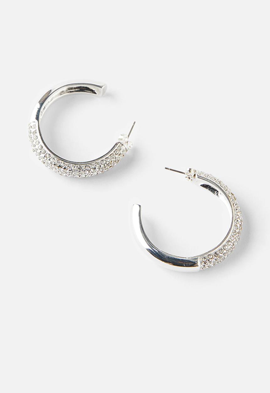 Rubi - Large hoop earring - up diamante hoop silver