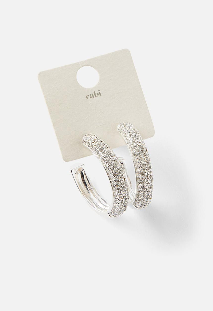 Rubi - Large hoop earring - up diamante hoop silver