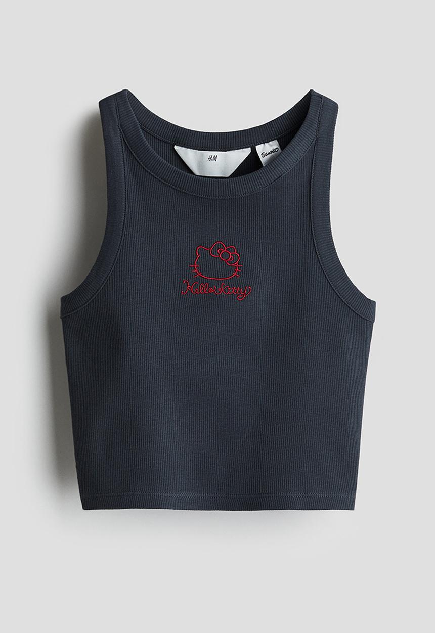 H&M - Ribbed vest top - dark grey & hello kitty